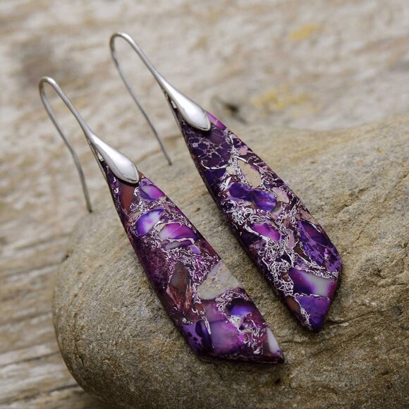 1pair Fashion Bohemian Earrings, Retro Rectangular Dangle Earrings - Picture 1 of 5